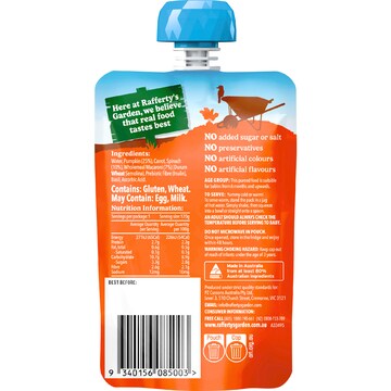 Rafferty's Garden Baby Food Pouch Pumpkin & Spinach Pasta Bake 6+ Months 120g