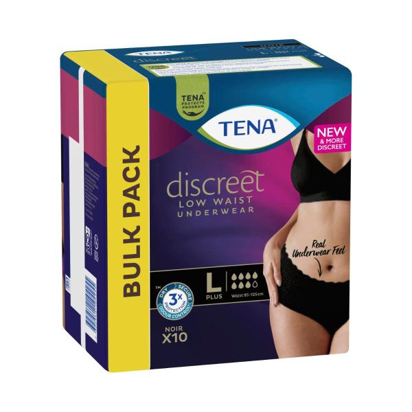 TENA DISCREET PANTS LOW WAIST NOIR SIZE L 10 PACK