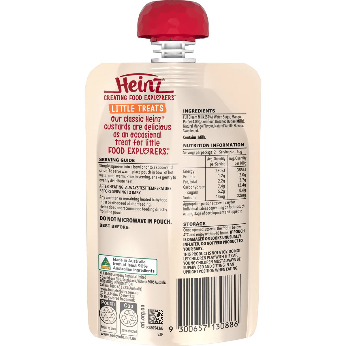 Heinz Mango & Vanilla Custard Baby Food Pouch 8+ Months 120g