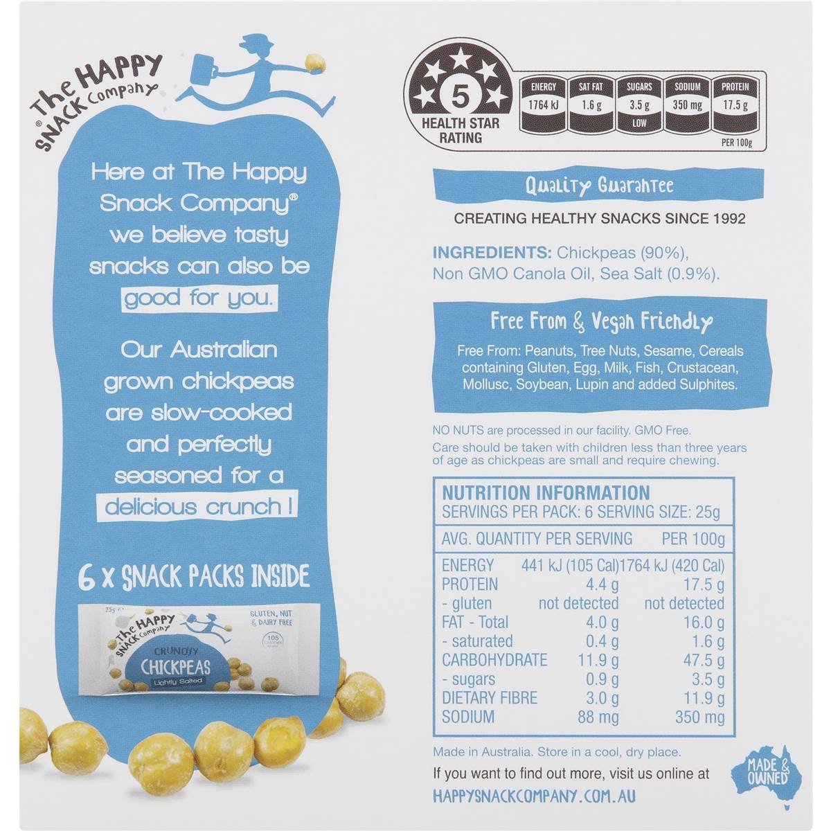 The Happy Snack Company Roasted Chickpeas Lightly Salted 6 Pack