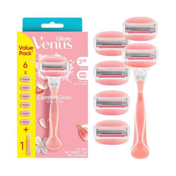 Venus Comfort Glide White Tea Razor Kit With 6 Blades