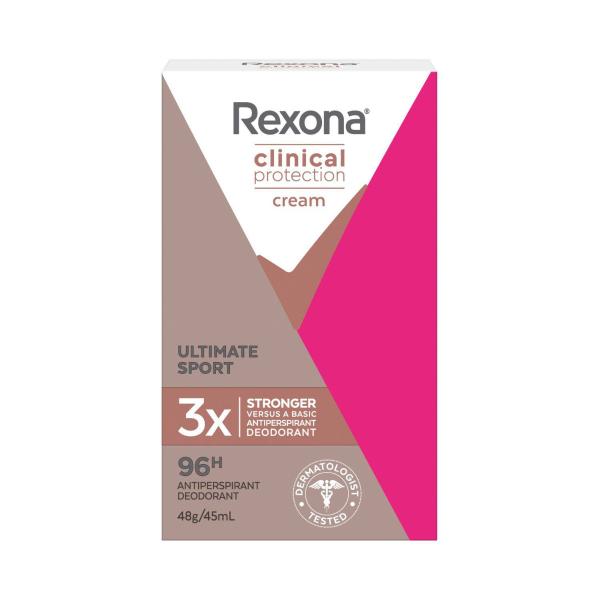 REXONA WOMEN CLINICAL PROTECTION DEODORANT CREAM 96HR ANTIPERSPIRANT ULTIMATE SPORT 45ML