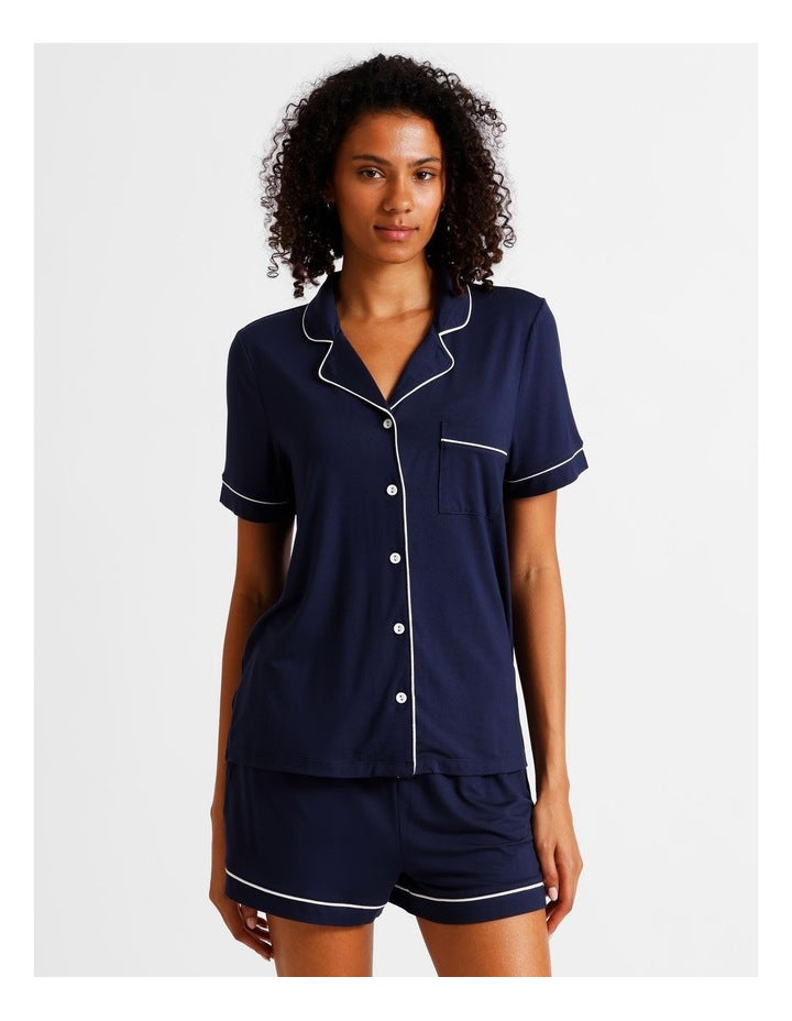 Pure Comfort Bamboo Short Sleeve Pyjama Set in Navy