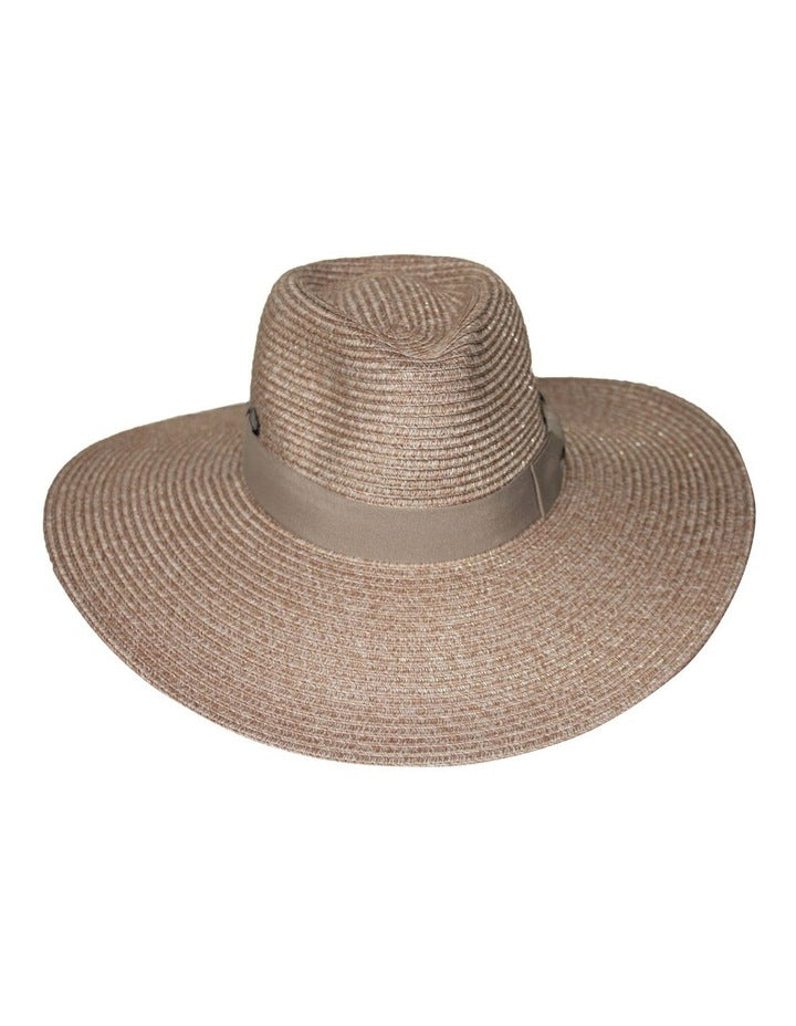 Fiona Wide Brim Fedora Hat In Sandstone