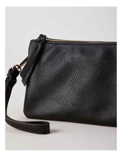 Mia Multi Gusset Crossbody Bag in Black