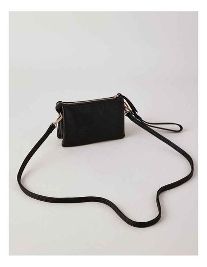 Mia Multi Gusset Crossbody Bag in Black