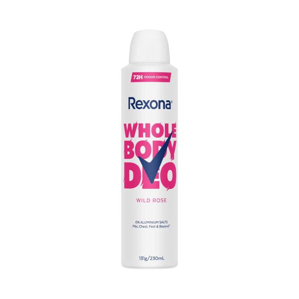 REXONA WOMENS WHOLE BODY DEODORANT SPRAY WILD ROSE 230ML