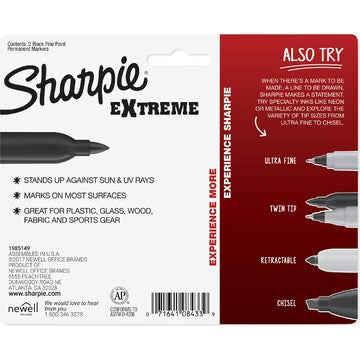 Sharpie Permanent Marker Pens Extreme Fine Tip Black 2 pack