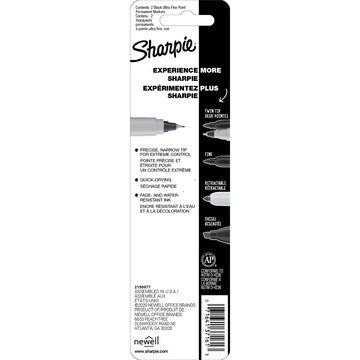 Sharpie Permanent Marker Pens Ultra Fine Black 2 pack