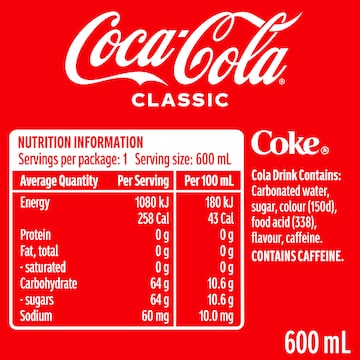 Coca-Cola Classic Soft Drink Bottle 600mL
