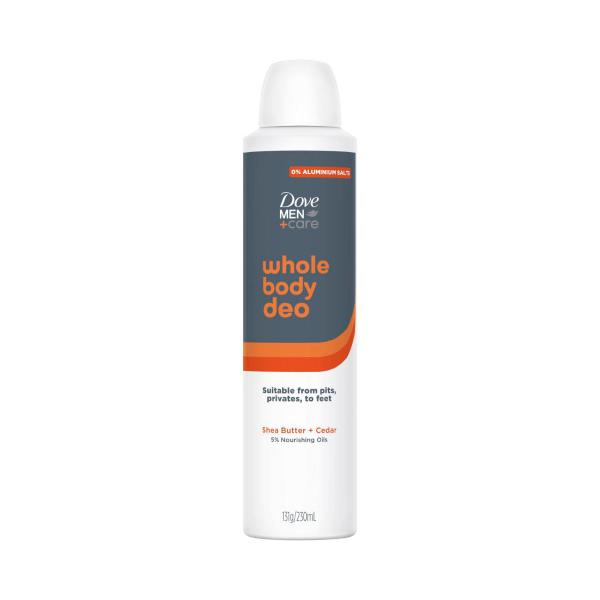 DOVE MEN WHOLE BODY DEODORANT SPRAY SHEA BUTTER CEDAR 230ML