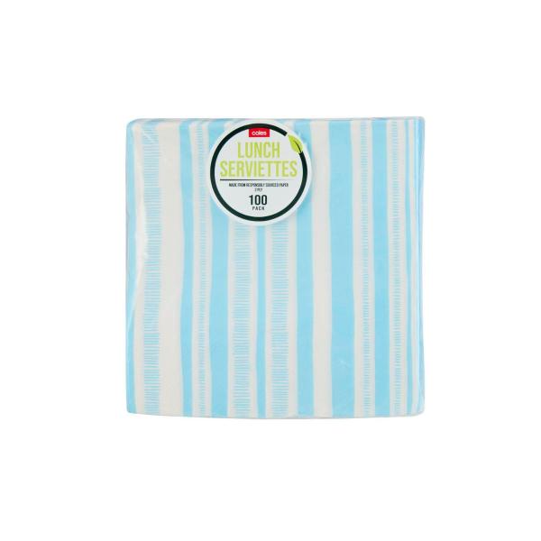 COLES COLOURED SERVIETTES 100PACK