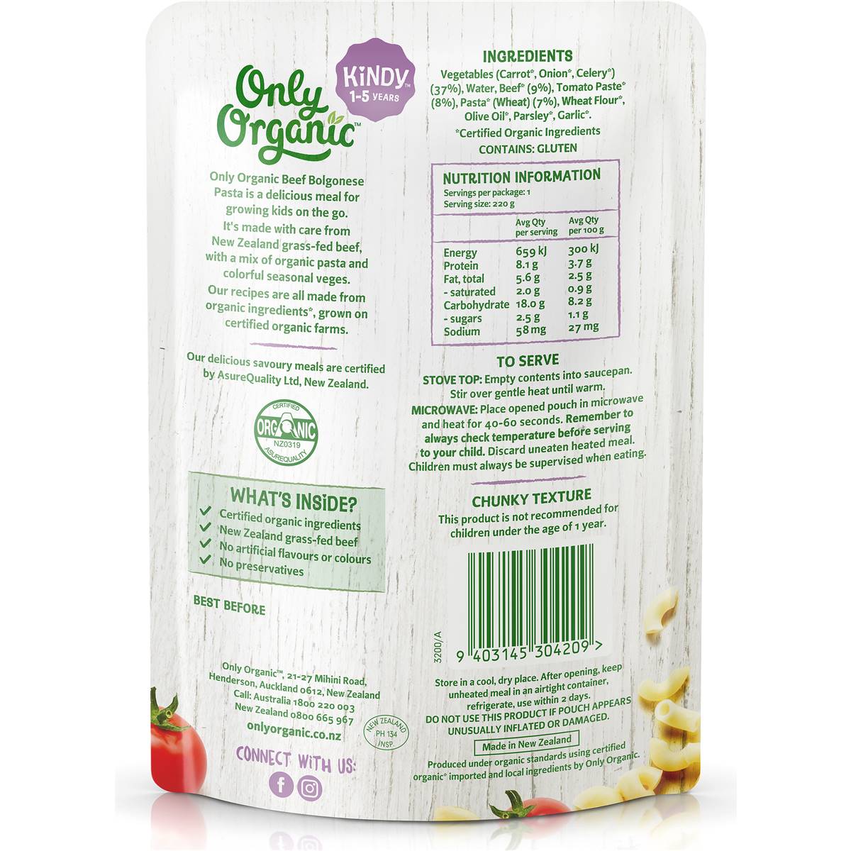 Only Organic Beef Bolognese 220g