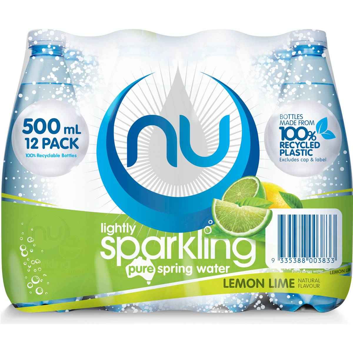 Nu Pure Lightly Sparkling Water Lemon Lime Natural Flavour 500mL x 12 pack