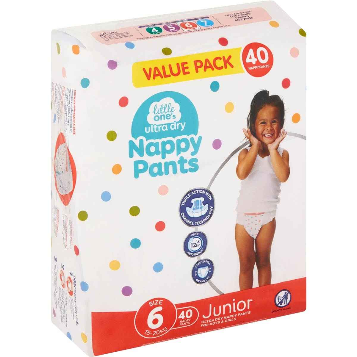 Little One's Ultra Dry Nappy Pants Junior Size 6 40 pack