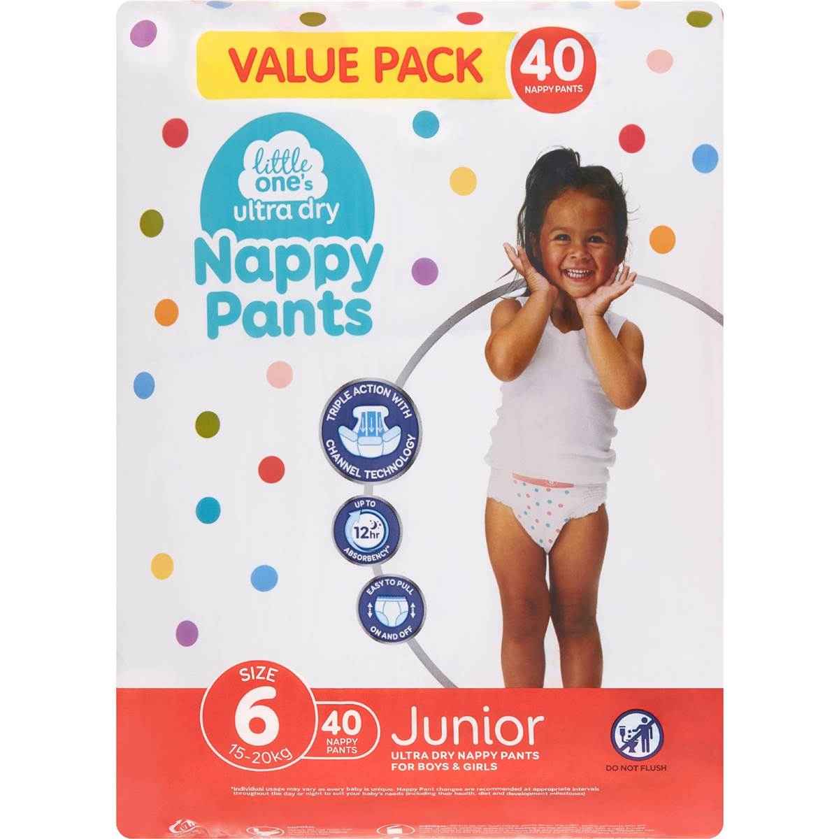 Little One's Ultra Dry Nappy Pants Junior Size 6 40 pack