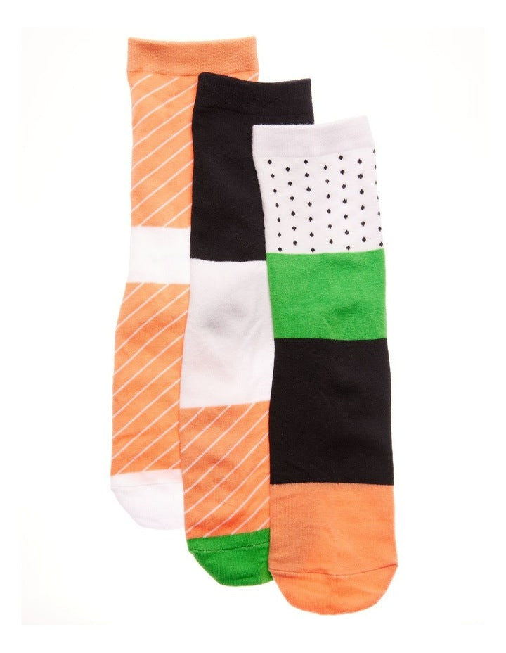 3/4 Crew Length Socks in Sushi Print 3 Pack