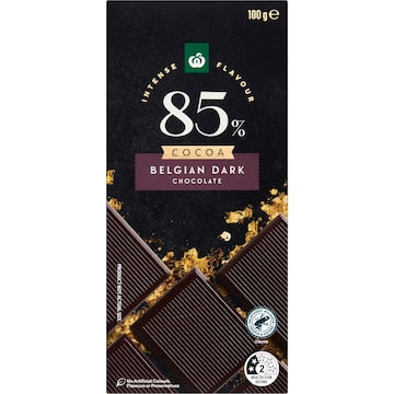Woolworths 85% Belgian Dark Chocolate Block 100g