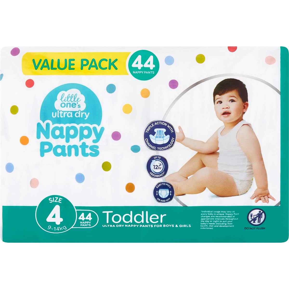 Little One's Ultra Dry Nappy Pants Toddler Size 4 Boys & Girls 44 pack