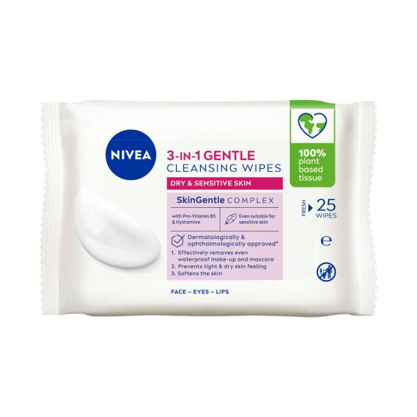 NIVEA GENTLE CLEANSING WIPES DRY & SENSITIVE SKIN 25PK