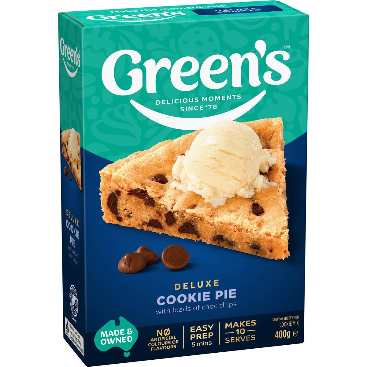 Green's Deluxe Choc Chip Cookie Pie Mix 400g