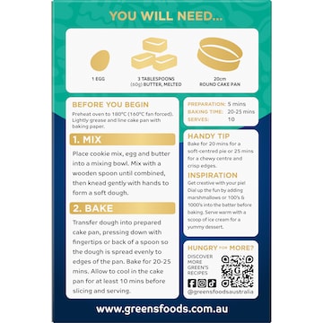 Green's Deluxe Choc Chip Cookie Pie Mix 400g