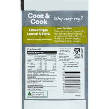 Woolworths Coat & Cook Seasoning Mix Greek Style Lemon & Herb 25g
