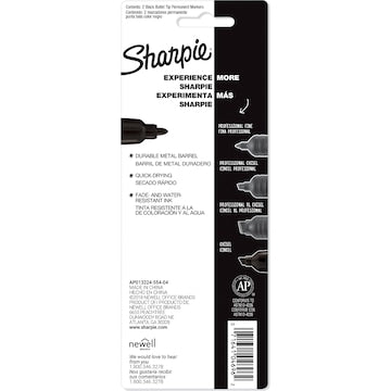 Sharpie Metal Permanent Marker Pens Bullet Tip Black 2 pack