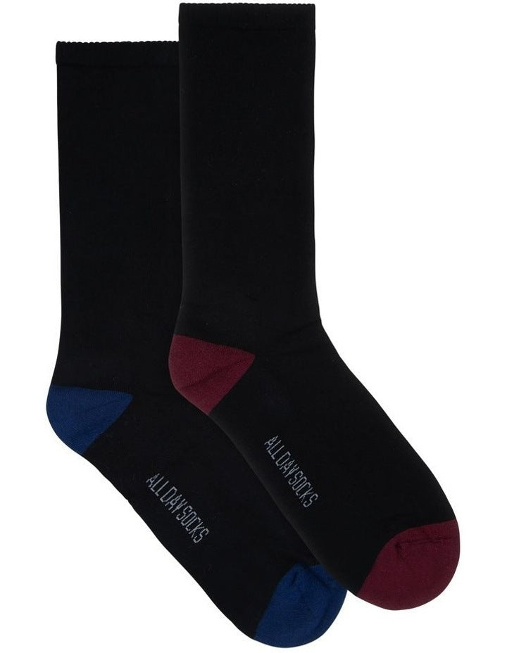 Mens Heel & Toe Cushioned Crew Crew 2 Pack in Burgundy/Blue