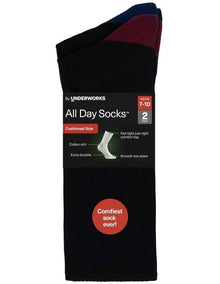 Mens Heel & Toe Cushioned Crew Crew 2 Pack in Burgundy/Blue
