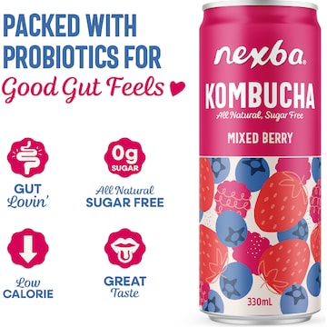 Nexba Kombucha Mixed Berry Drink Cans 330mL x 4 pack