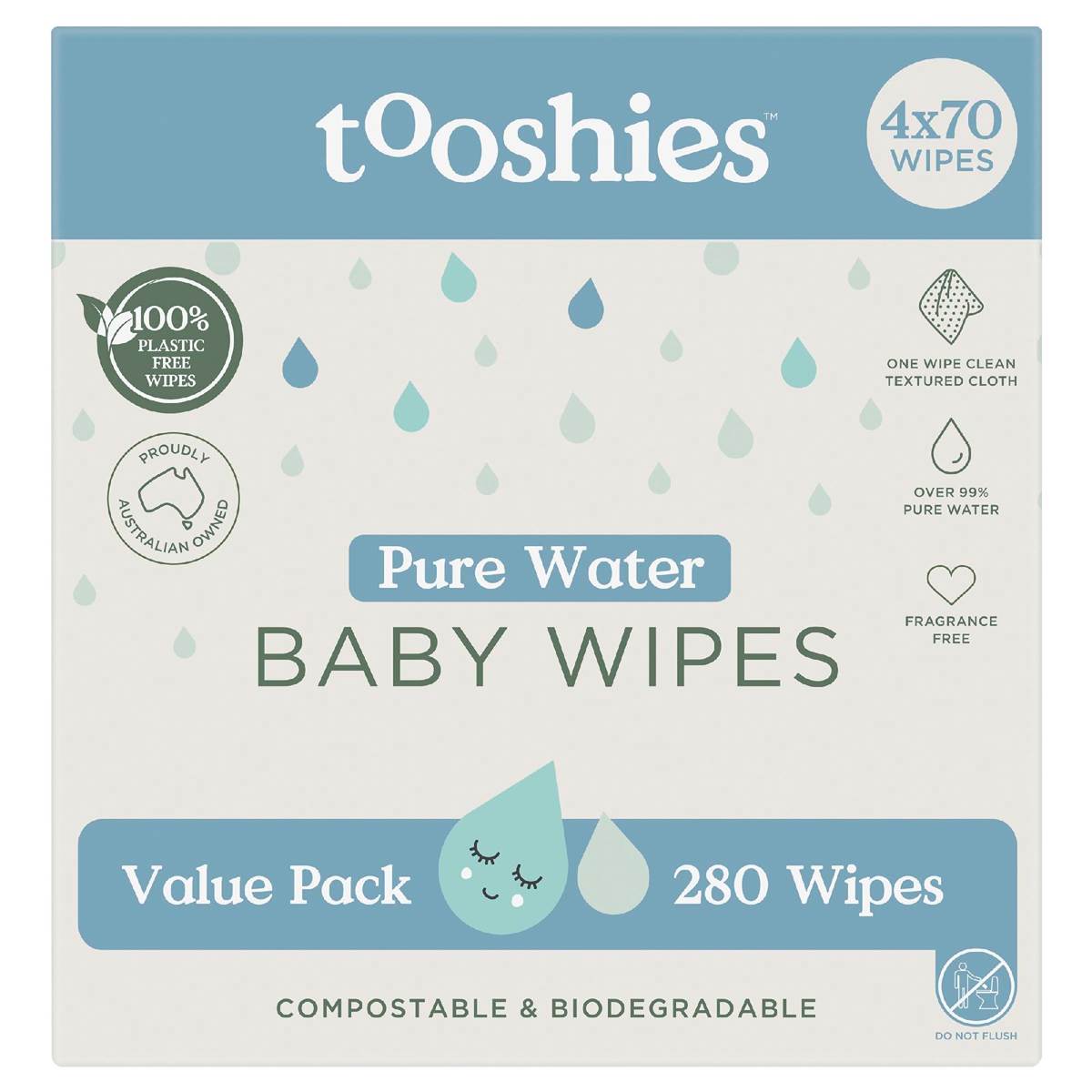 Tooshies Pure Water Baby Wipes Value Pack 280 pack