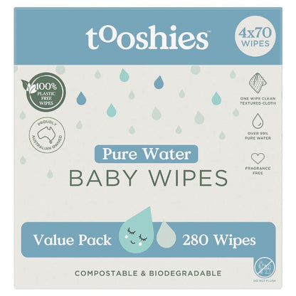 Tooshies Pure Water Baby Wipes Value Pack 280 pack