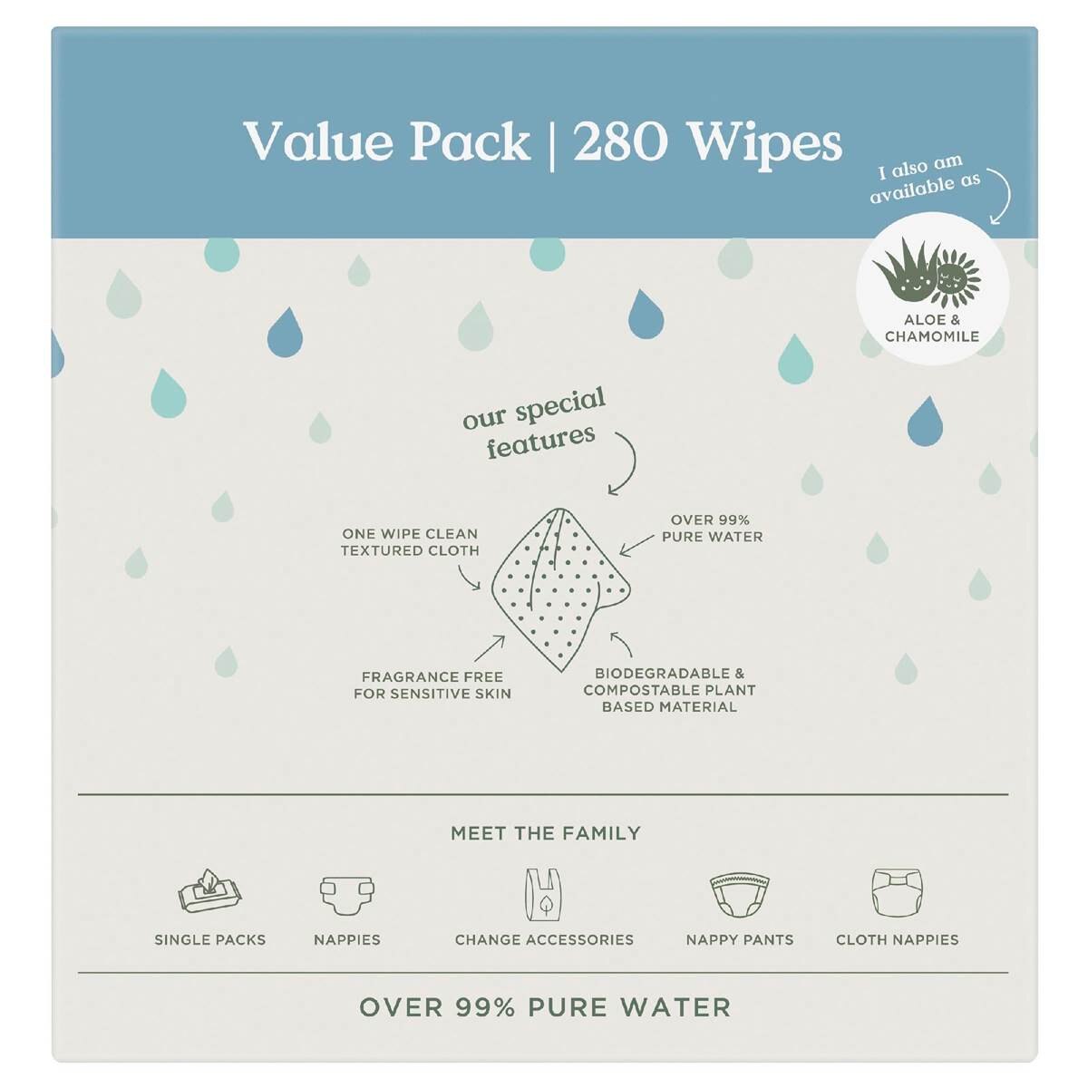 Tooshies Pure Water Baby Wipes Value Pack 280 pack
