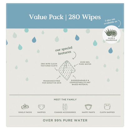 Tooshies Pure Water Baby Wipes Value Pack 280 pack