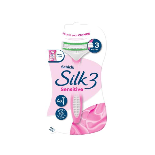 SCHICK SILK 3 SENSITIVE DISPOSABLE RAZORS:4:PACK