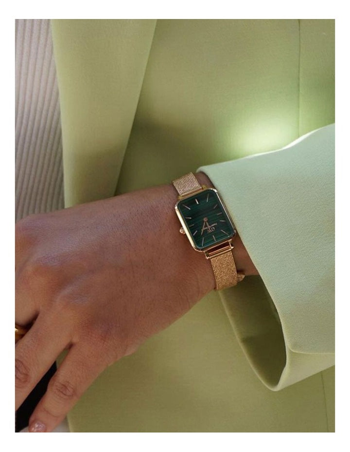 Quadro Pressed Evergold Green Dial Stainless Steel Watch in Gold