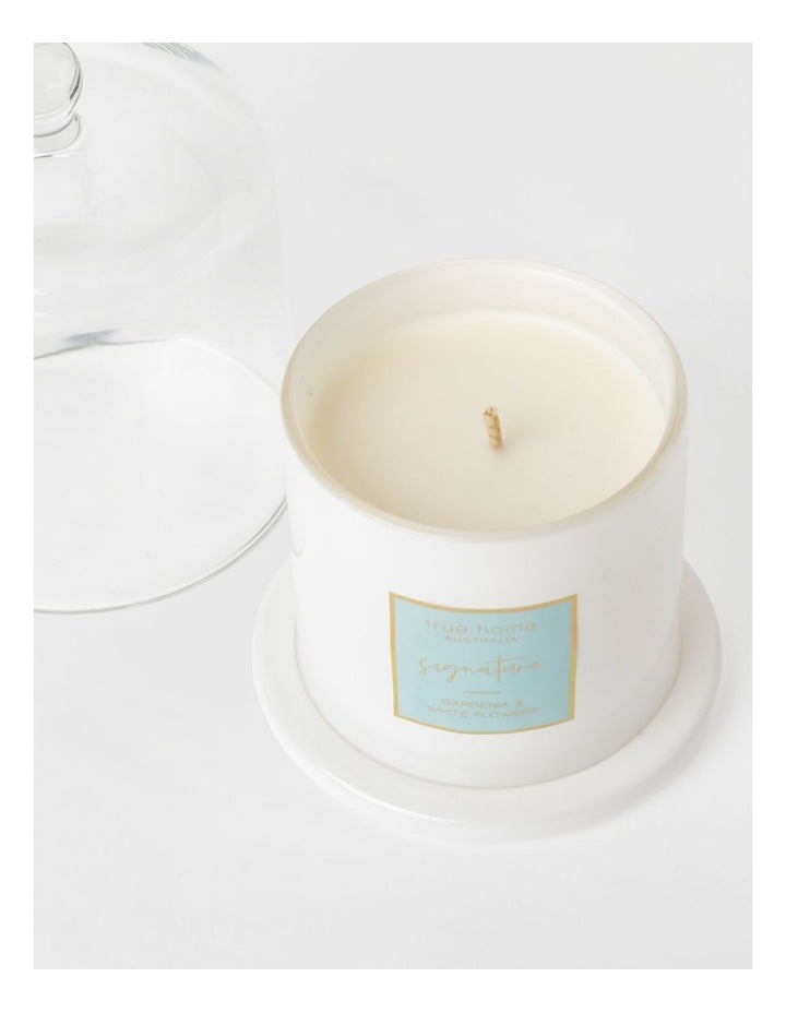 Gardenia & White Flowers Candle With Cloche