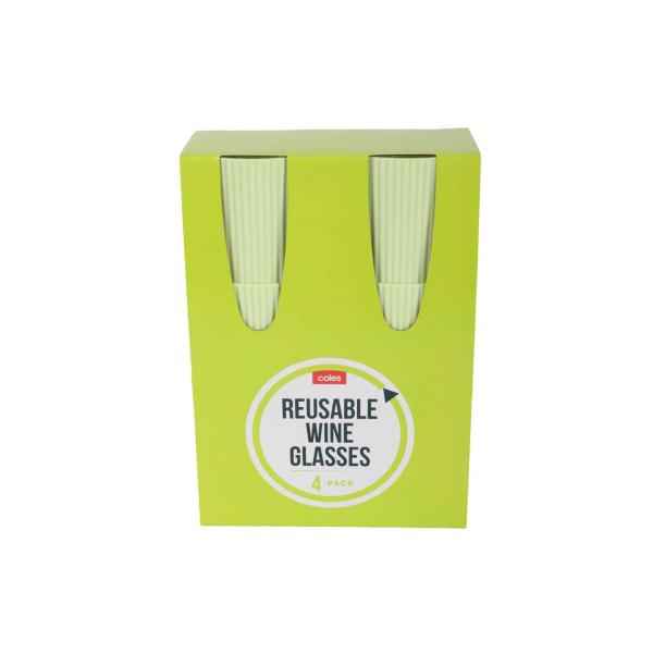 COLES REUSABLE WINE GLASS 4PK