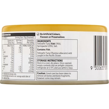 Woolworths Yellowfin Tuna In Springwater 185g