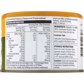 Woolworths Yellowfin Tuna In Oil 425g