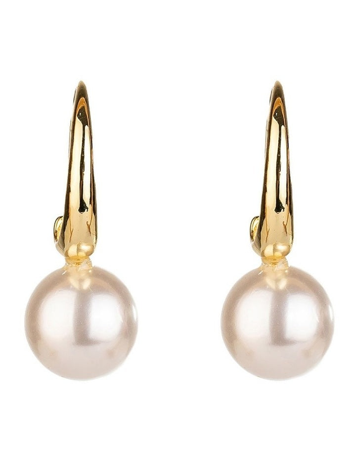 Oval Hoop Pearl Drop Earrings in Gold