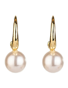 Oval Hoop Pearl Drop Earrings in Gold