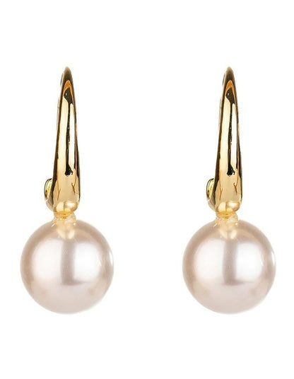 Oval Hoop Pearl Drop Earrings in Gold