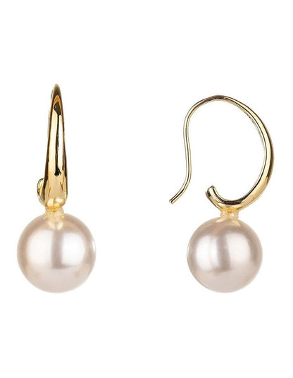 Oval Hoop Pearl Drop Earrings in Gold