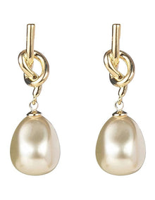 Knot Baroque Pearl Drop Earrings in Gold