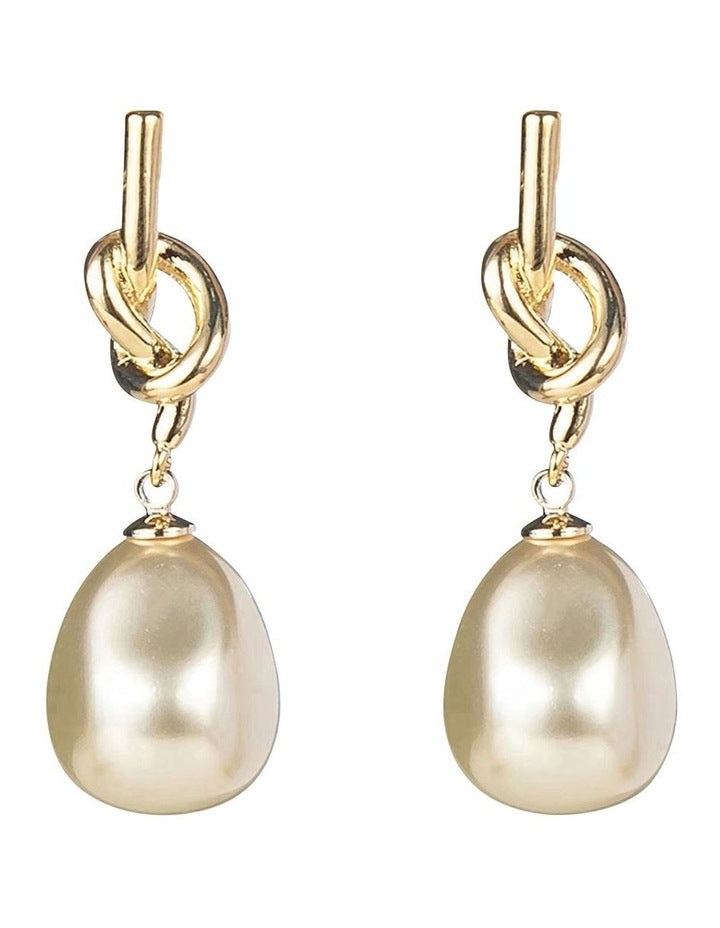 Knot Baroque Pearl Drop Earrings in Gold