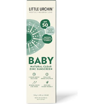 Little Urchin SPF 50 Baby Natural Clear Zinc Sunscreen 100g