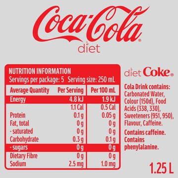 Coca-Cola Diet Soft Drink Bottle 1.25L