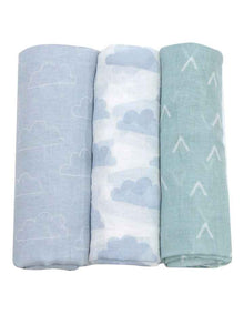 Nordic Muslin Wraps 3 Pack in Blue/Green
